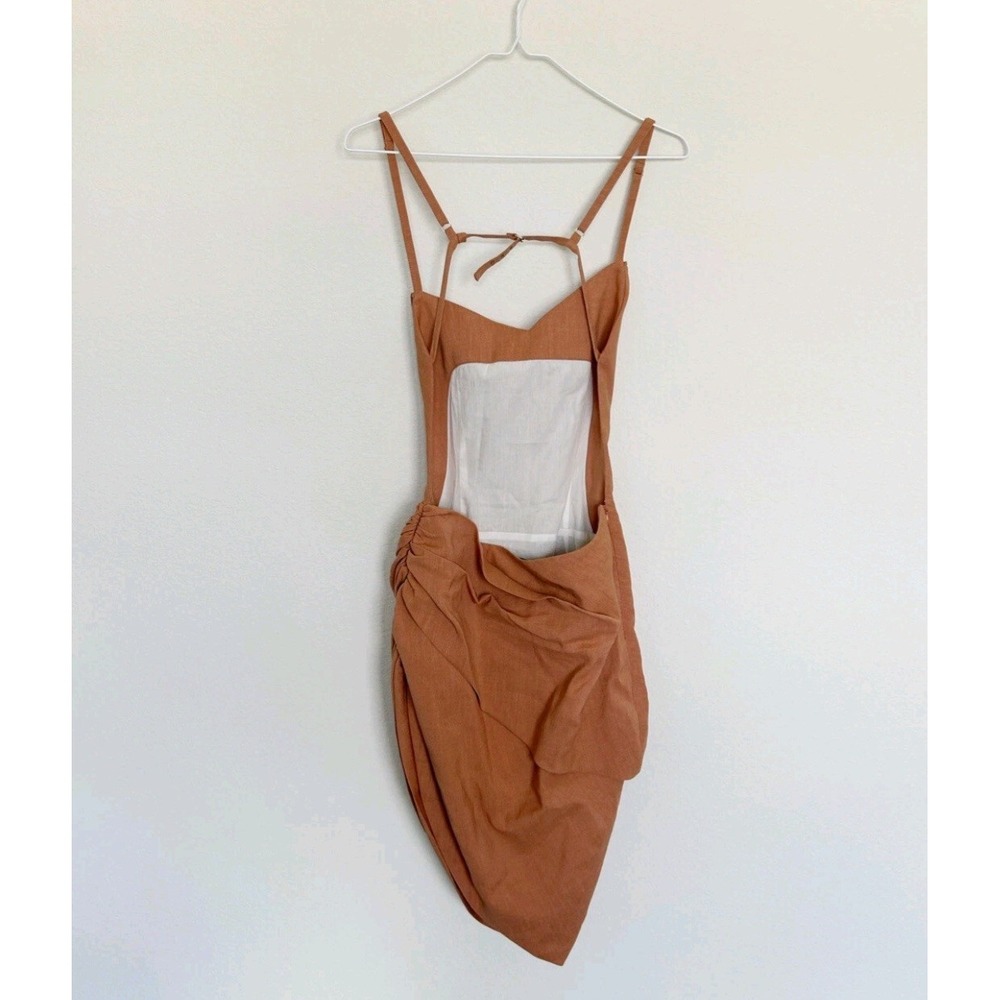 Jacquemus Brown Ruched‎ Asymmetrical Hem Spaghetti Strap Dress - Picture 5 of 16